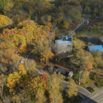 The Drift Niseko onsen land development subdivision construction project with underground power shot in autumn with a drone